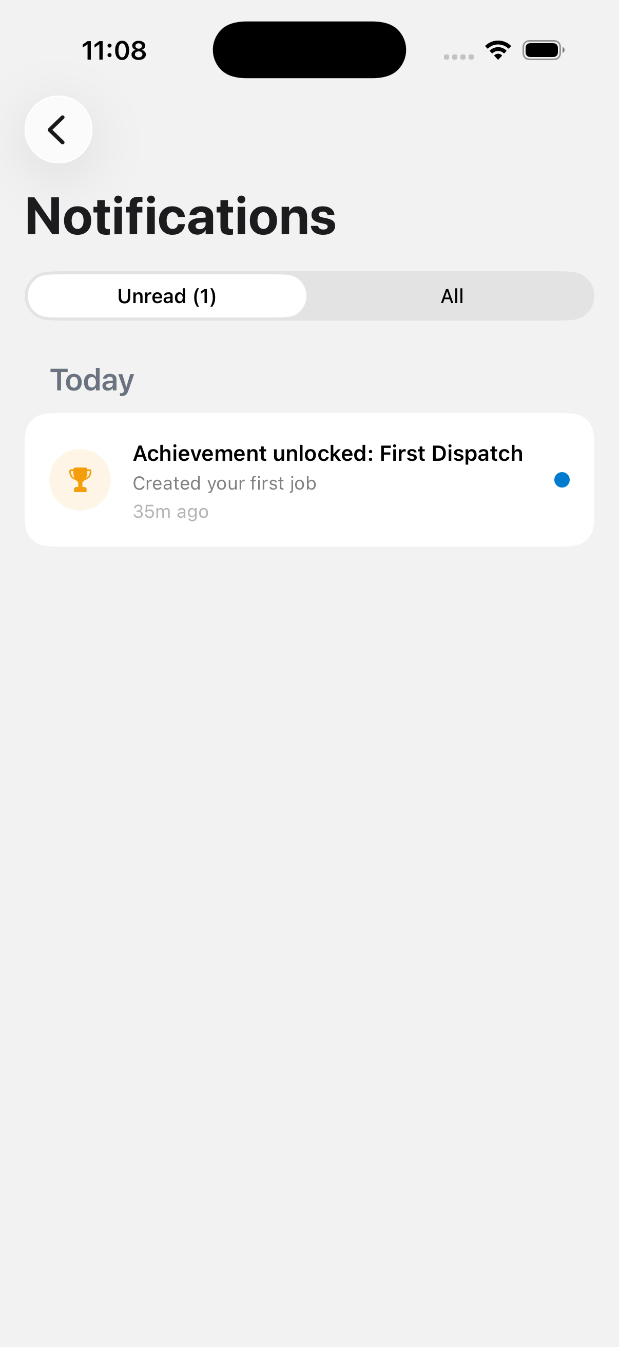 The notification inbox groups items into Today, Yesterday, and Earlier, with an unread dot on new items